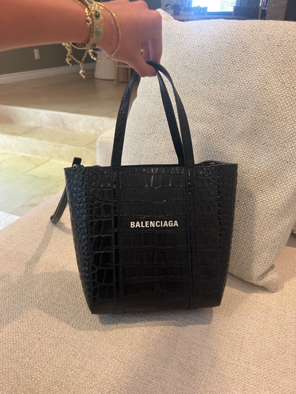 Balenciaga Black Croc-Embossed Mini Tote